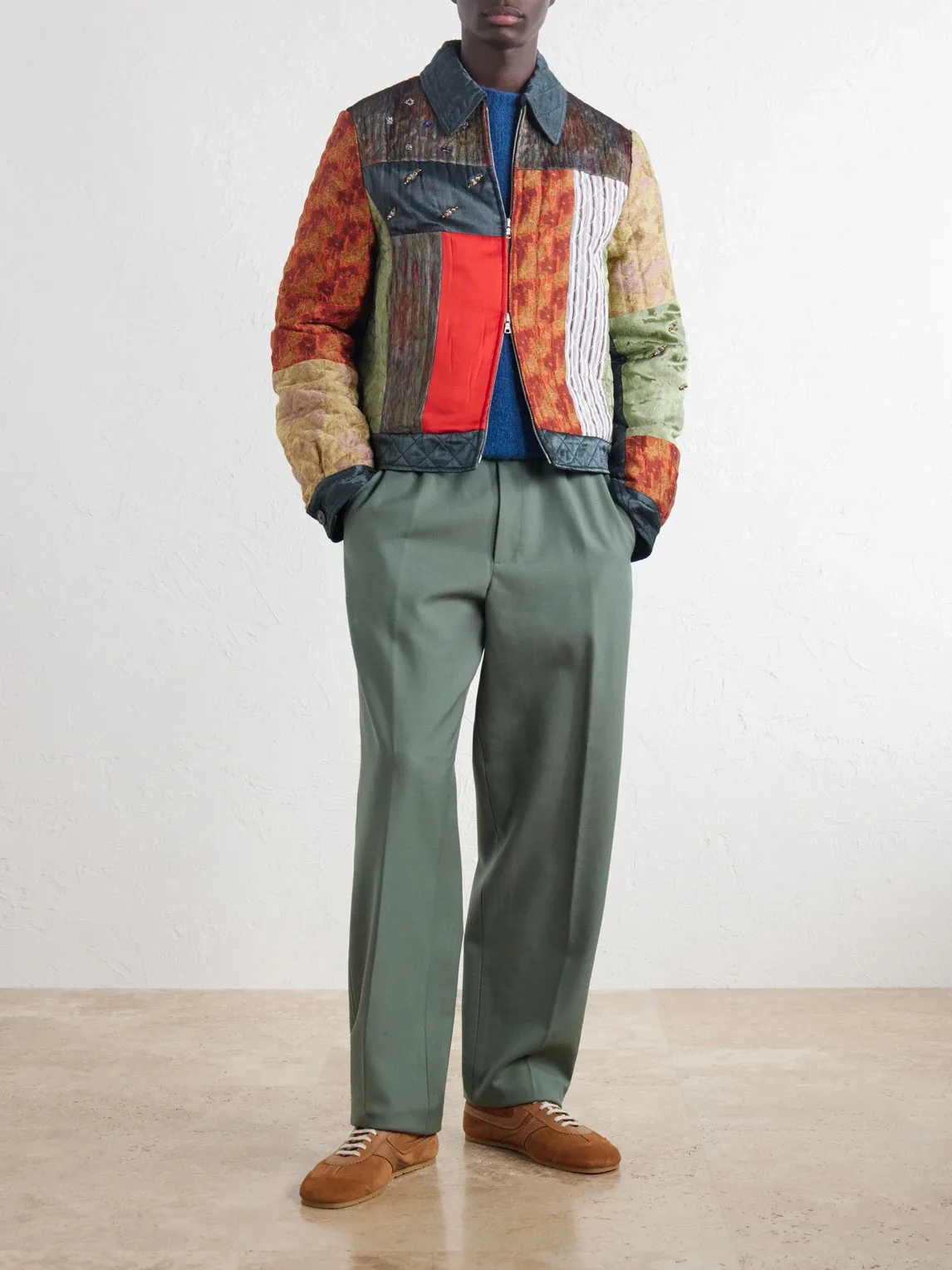 Embellished Patchwork Canvas and Jacquard Blouson Jacket by Dries Van Noten