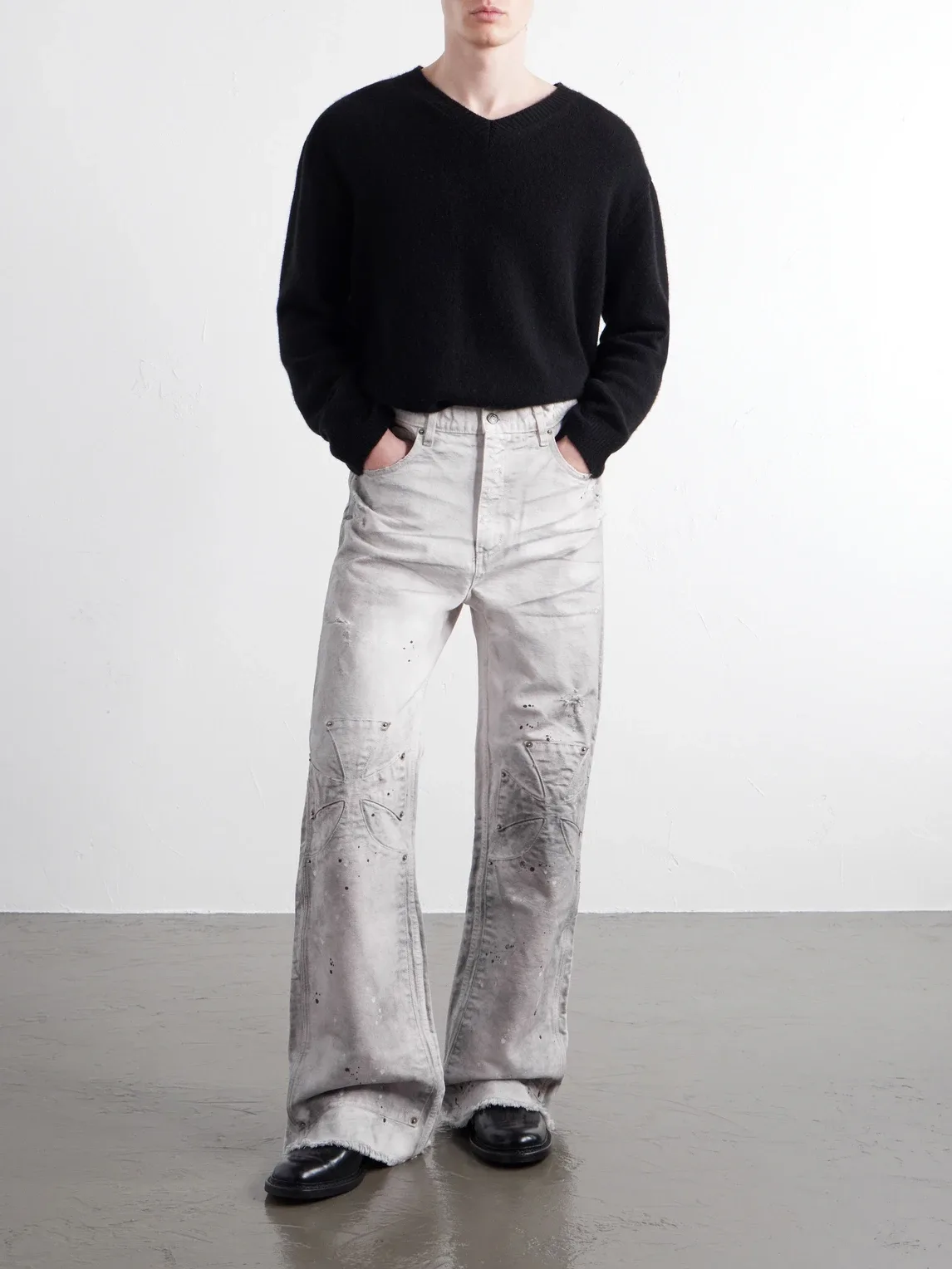 Chopper Carpenter Flared Paint-Splattered Distressed Jeans by Sekrit