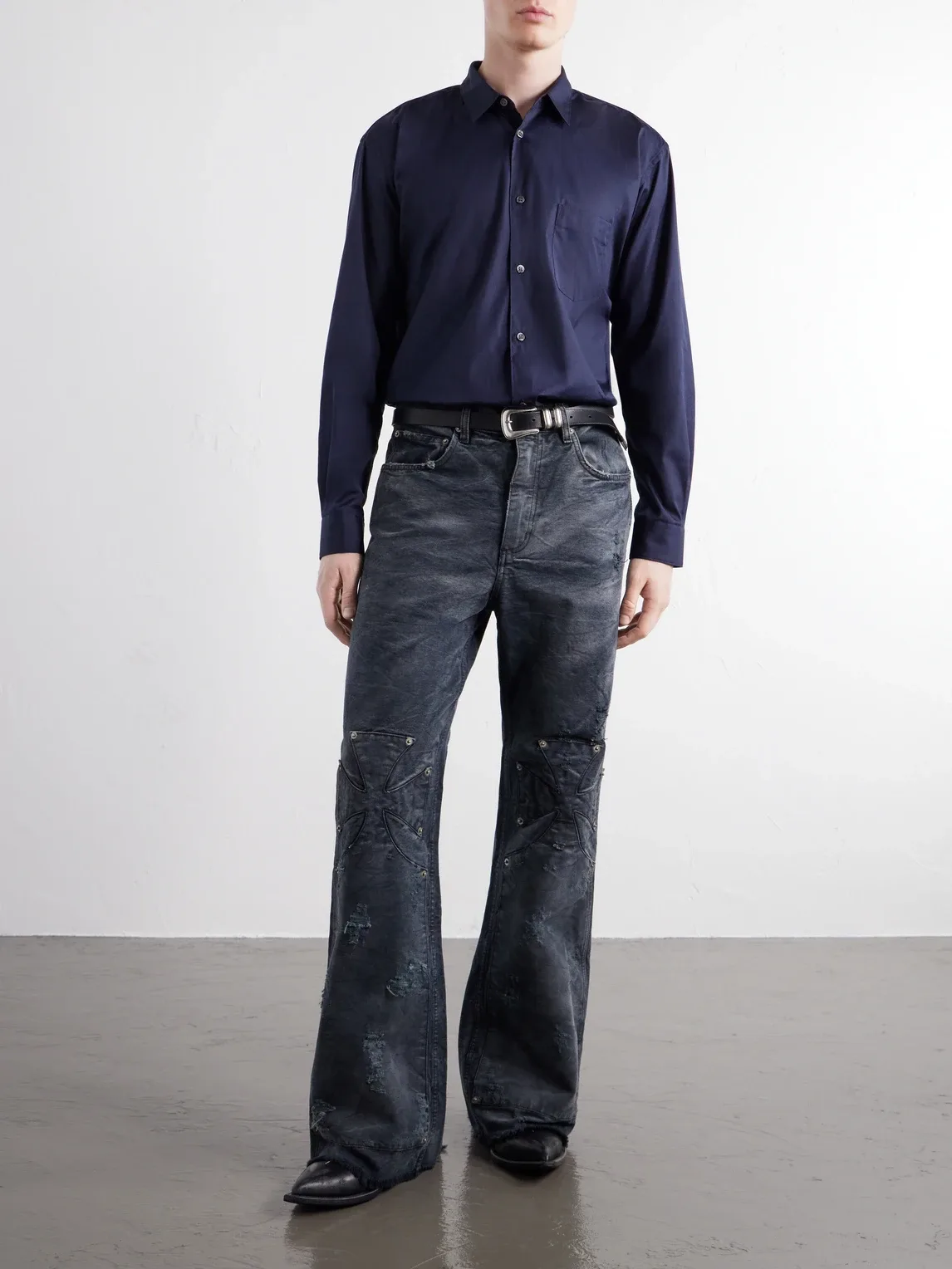 Chopper Carpenter Distressed Washed Mid-Rise Flared Jeans by Sekrit