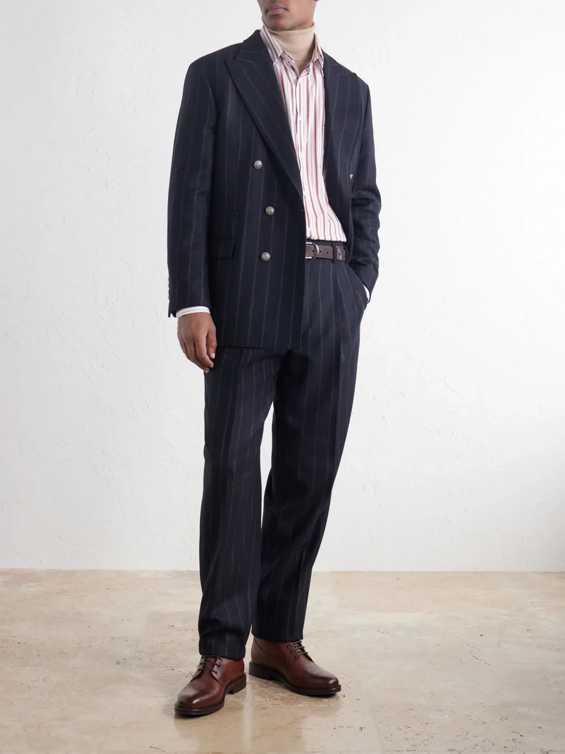 Double-Breasted Pinstripe Cashmere and Wool-Blend Flannel Suit Jacket by Brunello Cucinelli