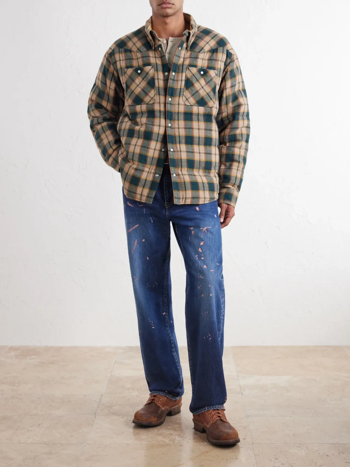 Kerchief Checked Wool and Linen-Blend Down Jacket by Visvim