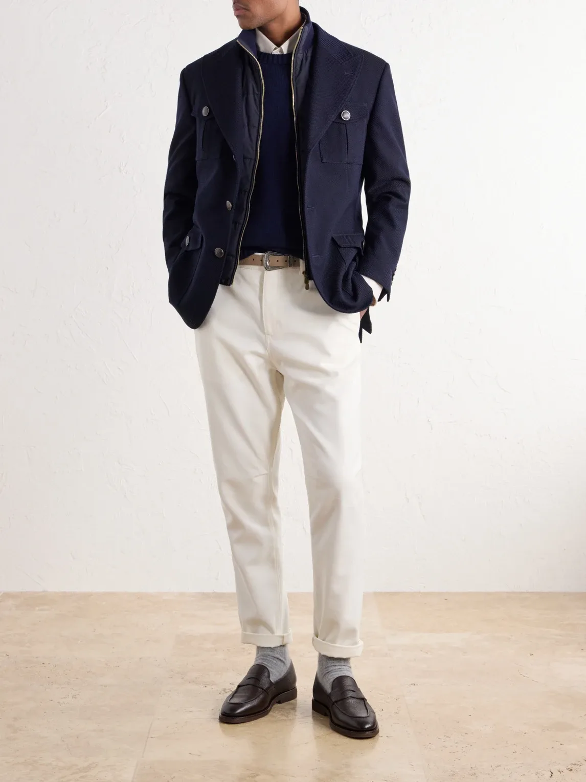Herringbone Wool and Cotton-Blend Twill Jacket with Detachable Shell Liner by Brunello Cucinelli
