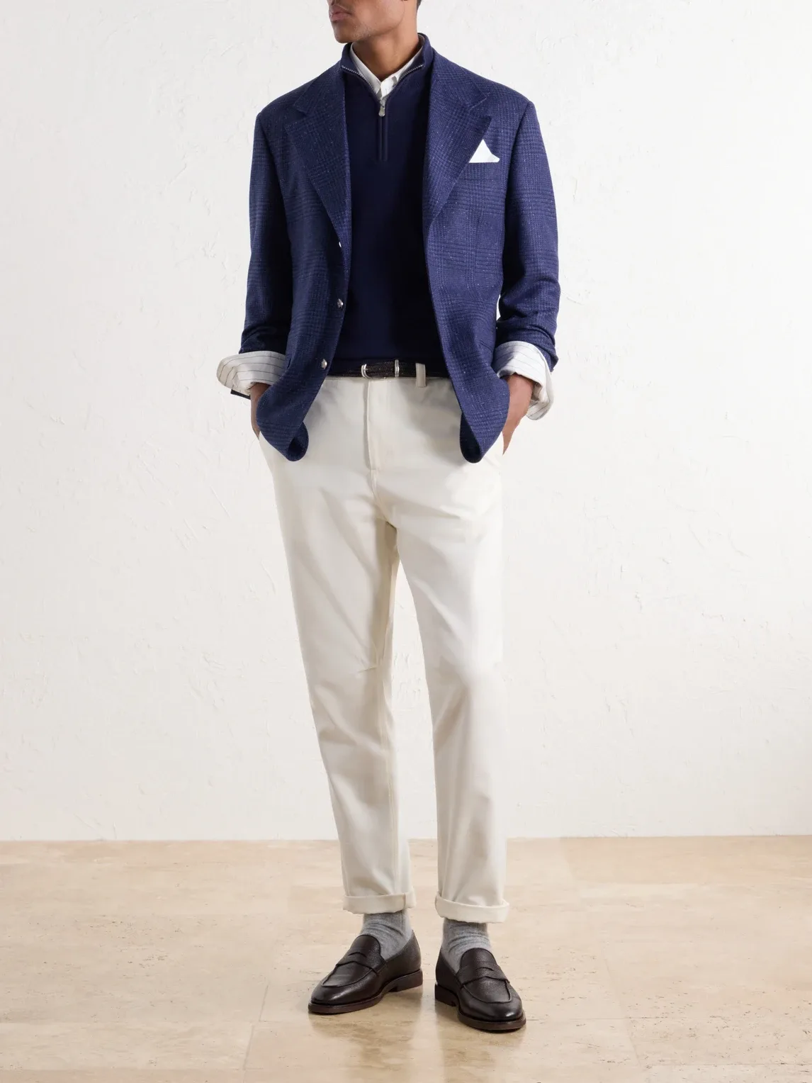 Prince of Wales Checked Wool and Cashmere-Blend Flannel Blazer by Brunello Cucinelli