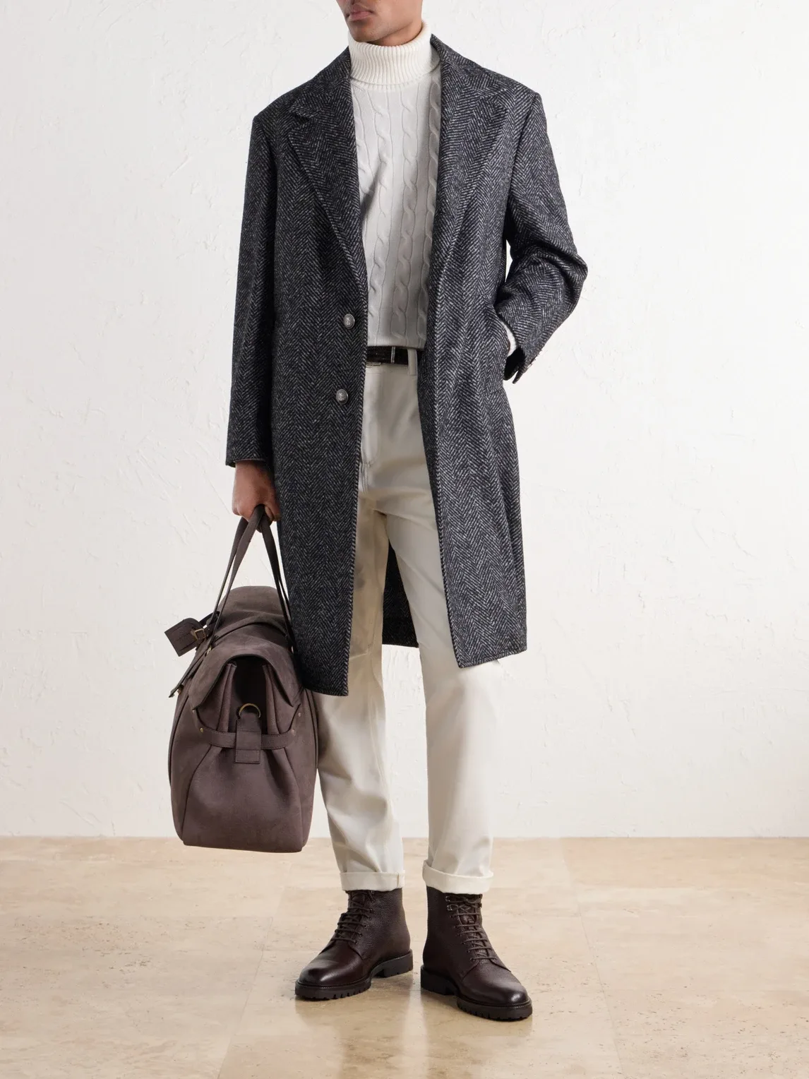 Herringbone Twill Coat by Brunello Cucinelli