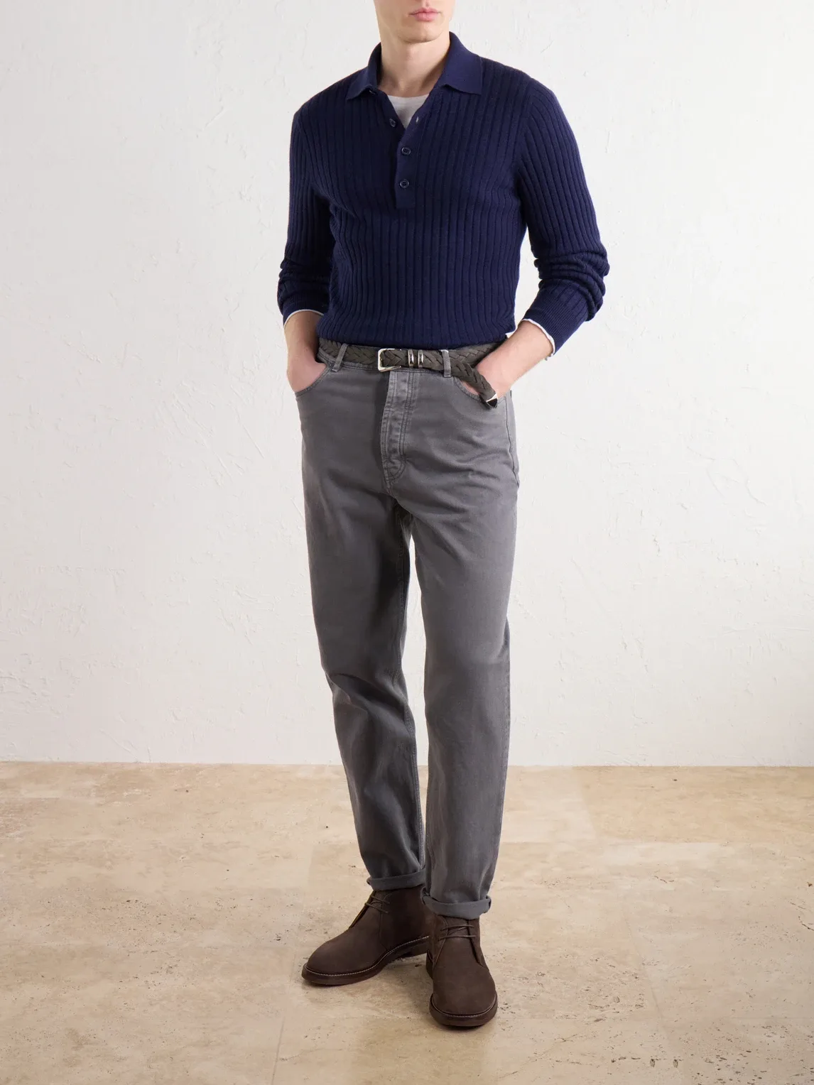 Ribbed Cashmere Polo Shirt by Brunello Cucinelli