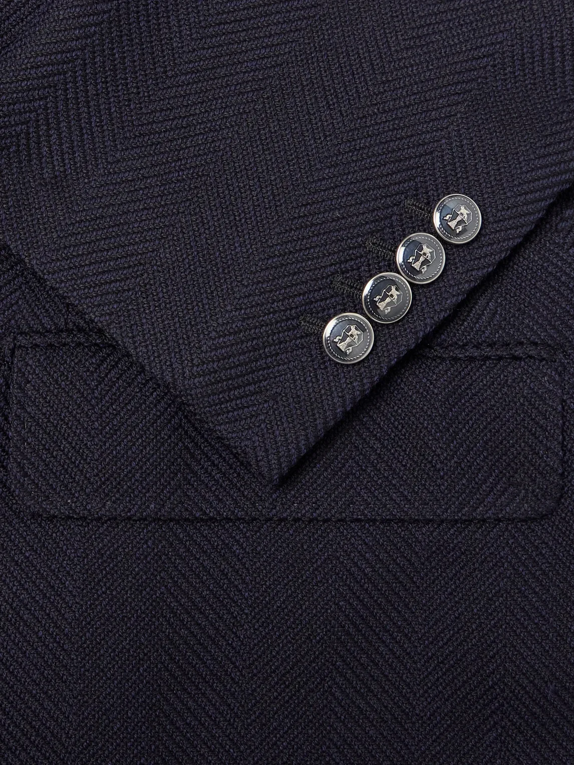 Double-Breasted Wool and Cotton-Blend Herringbone Suit Jacket by Brunello Cucinelli