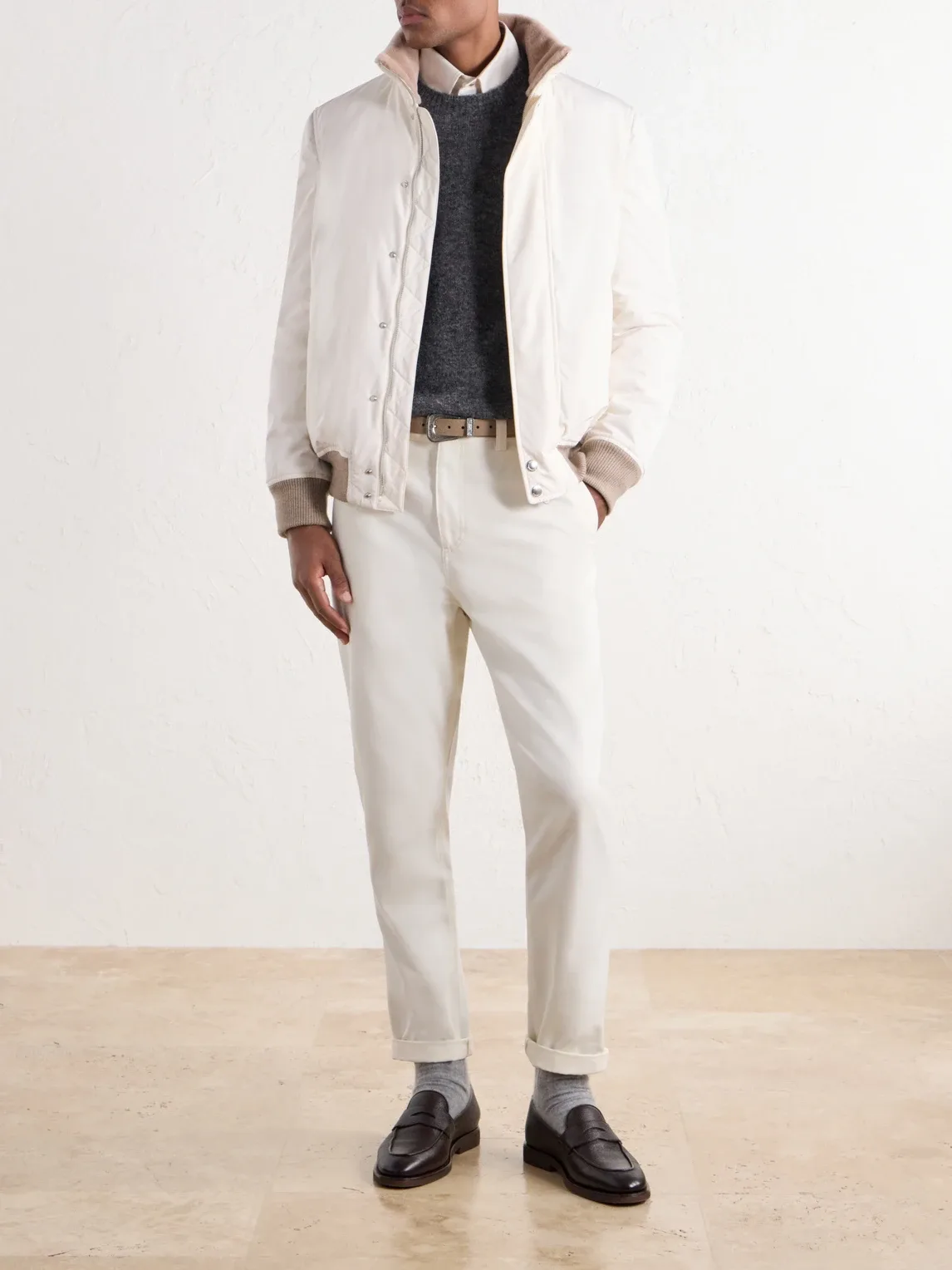 Melange Brushed Cashmere Sweater by Brunello Cucinelli