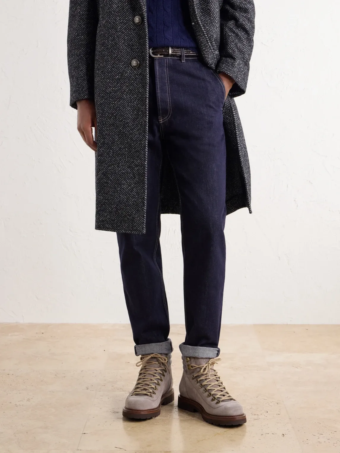 Leather-Trimmed Suede Hiking Boots by Brunello Cucinelli