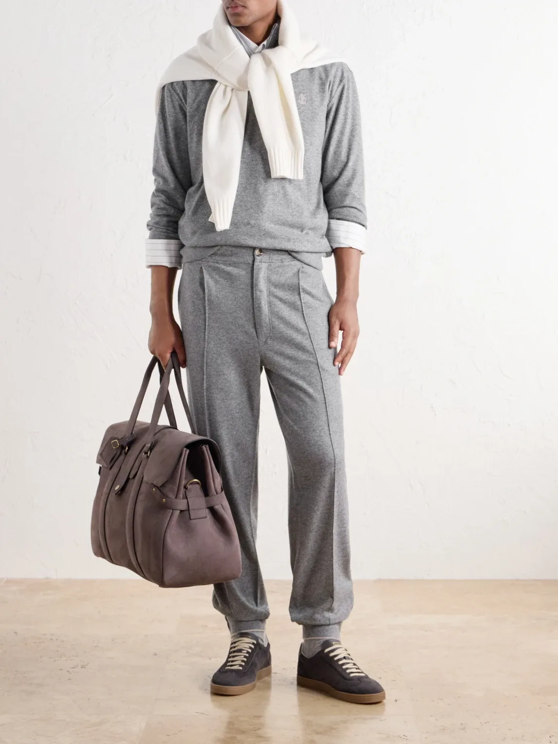 Tapered Pleated Cashmere Sweatpants by Brunello Cucinelli