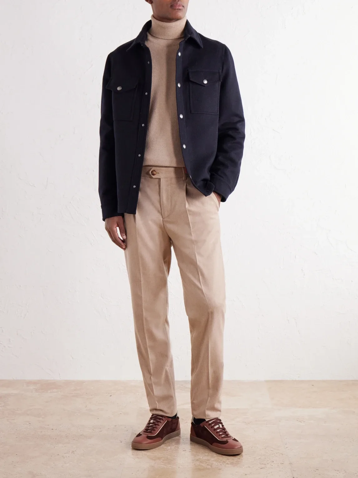 Suede-Trimmed Cashmere Sweater by Brunello Cucinelli