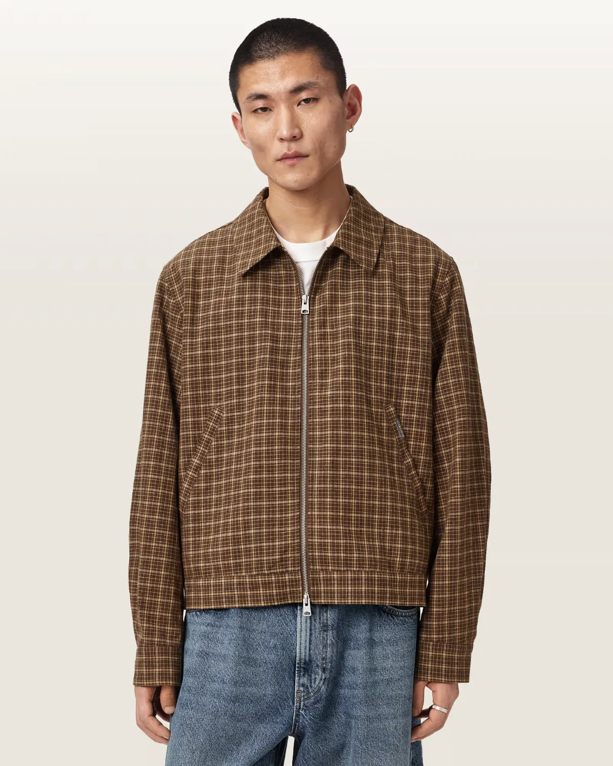 Lakeshaw Relaxed Fit Linen Blend Check Jacket by AllSaints