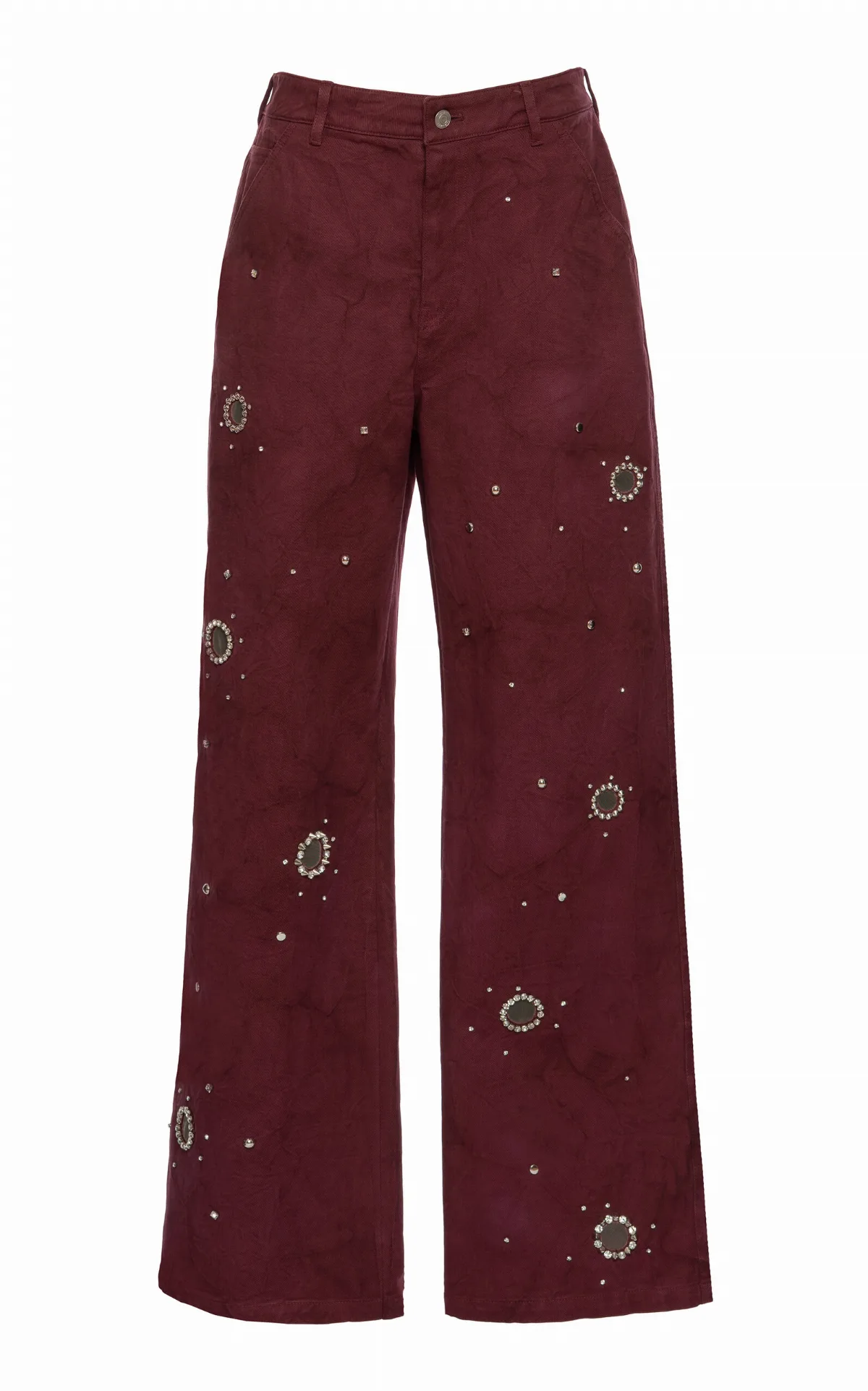 Embellished Stretch-Cotton Wide-Leg Pants by Des Phemmes