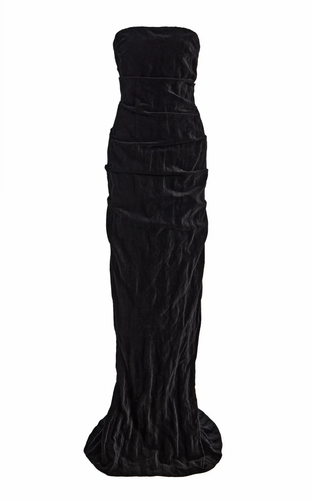Strapless Gathered Velvet Maxi Dress