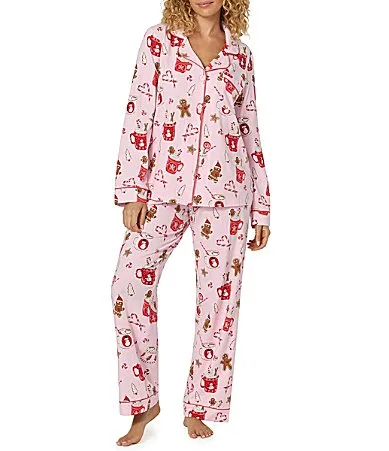 Candy and Cocoa Print Long Sleeve Notch Collar Organic Cotton Jersey Knit Pajama Set by Bedhead