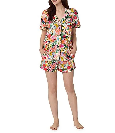 BedHead PJs x Rifle Paper Co Garden Party Print Short Sleeve Notch Collar Jersey Knit Organic Cotton Shorty Pajama Set by Bedhead