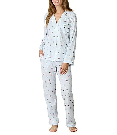 Holiday Novelty Print Long Sleeve Notch Collar Cotton Jersey Knit Pajama Set by Carole Hochman