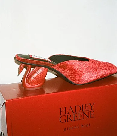 Gianni Bini x Hadley Greene St Charles Velvet Swan Heel Square Toe Mules by Gianni Bini