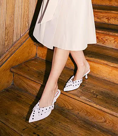 Gianni Bini x Hadley Greene Chateau Suede Polka Dot Shirt Collar Heeled Mules by Gianni Bini