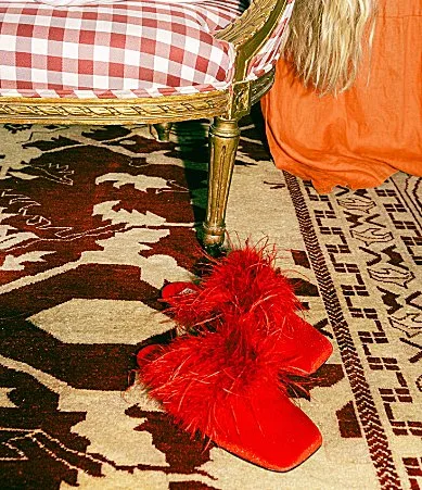 Gianni Bini x Hadley Greene Florence Velvet Feather Square Toe Mules by Gianni Bini