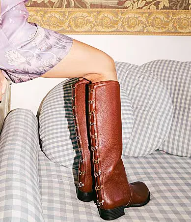 Gianni Bini x Hadley Greene Ryder Leather Chain Link Riding Boots by Gianni Bini