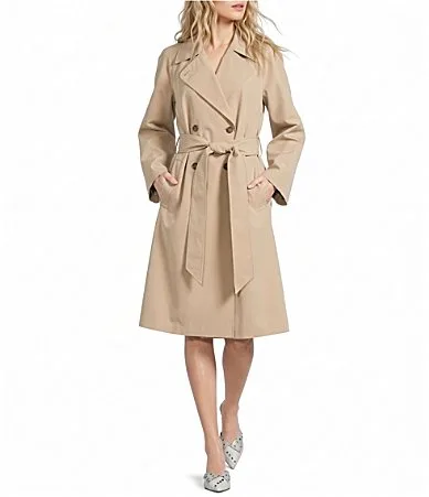 Gianni Bini x Hadley Greene Krissy Khaki Collared Long Sleeve Belted Trench Coat