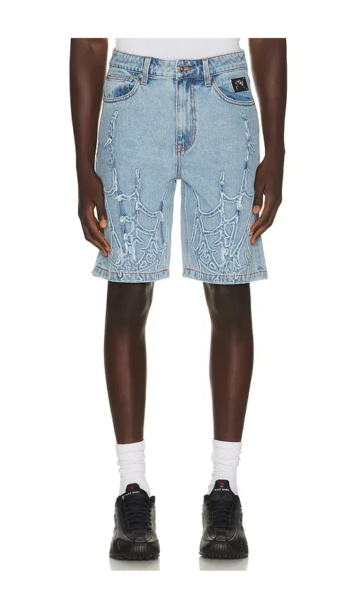 Spider Web Denim Shorts by Revenge