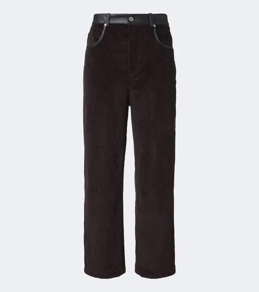 Leather-Trimmed Corduroy Straight Pants by Bottega Veneta