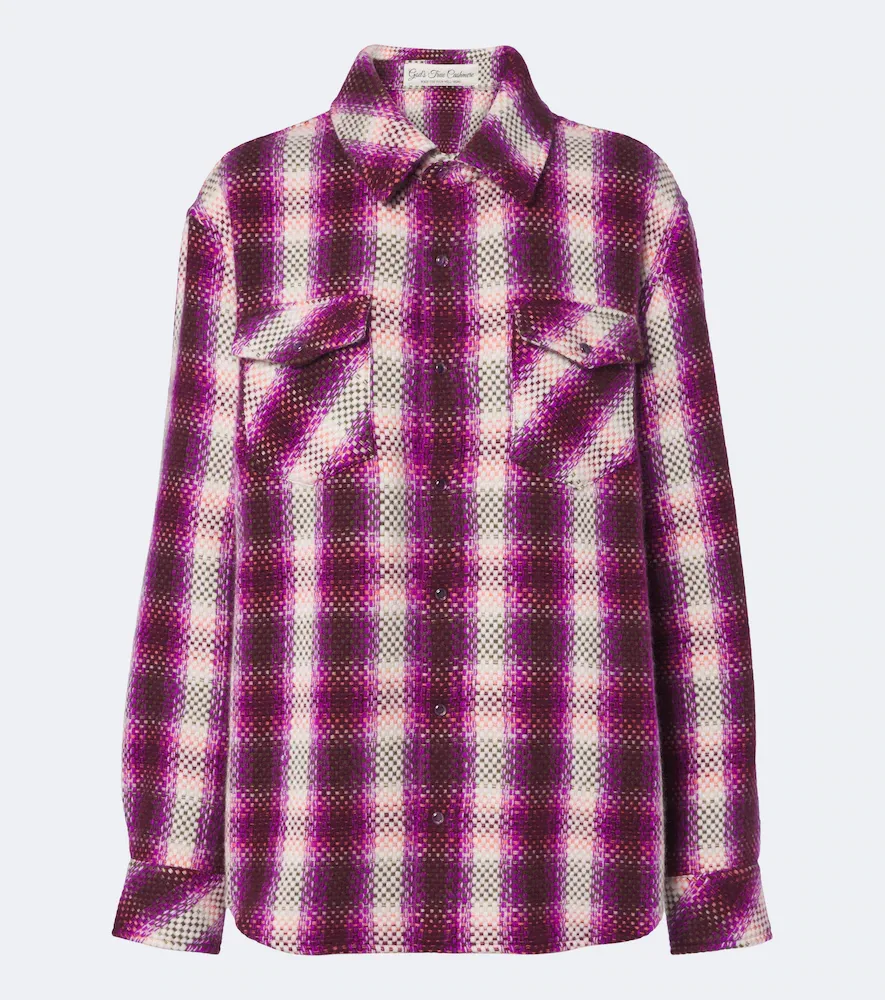 Frontier Plaid Cashmere Shirt with Amethysts