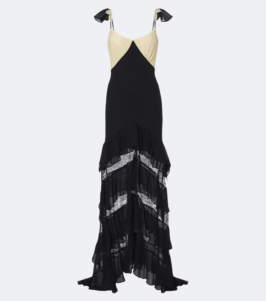 Auralite Lace-Paneled Tiered Gown