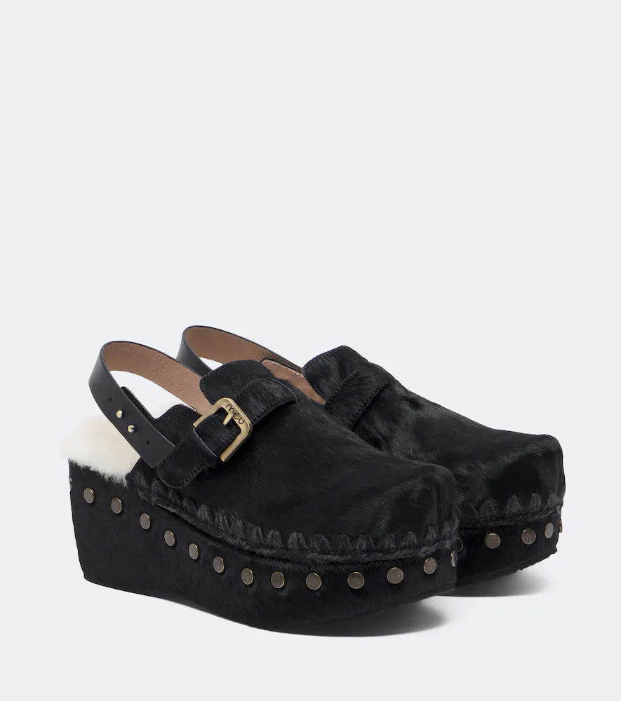 Shearling-Lined Calf Hair Clogs by Mou