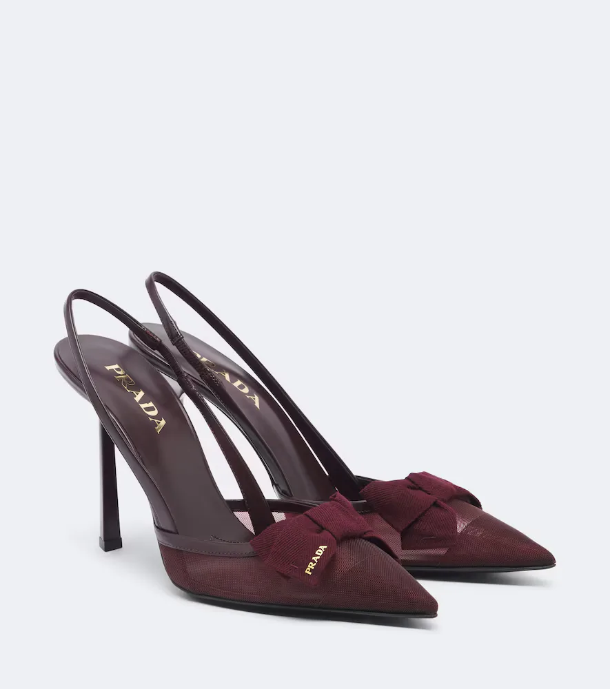 Bow-Detail Mesh Slingback Pumps by Prada