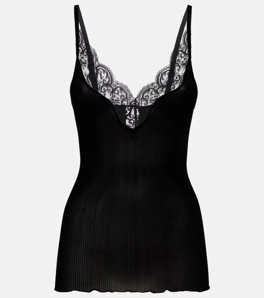 Lace-Trimmed Silk Tank Top by Saint Laurent