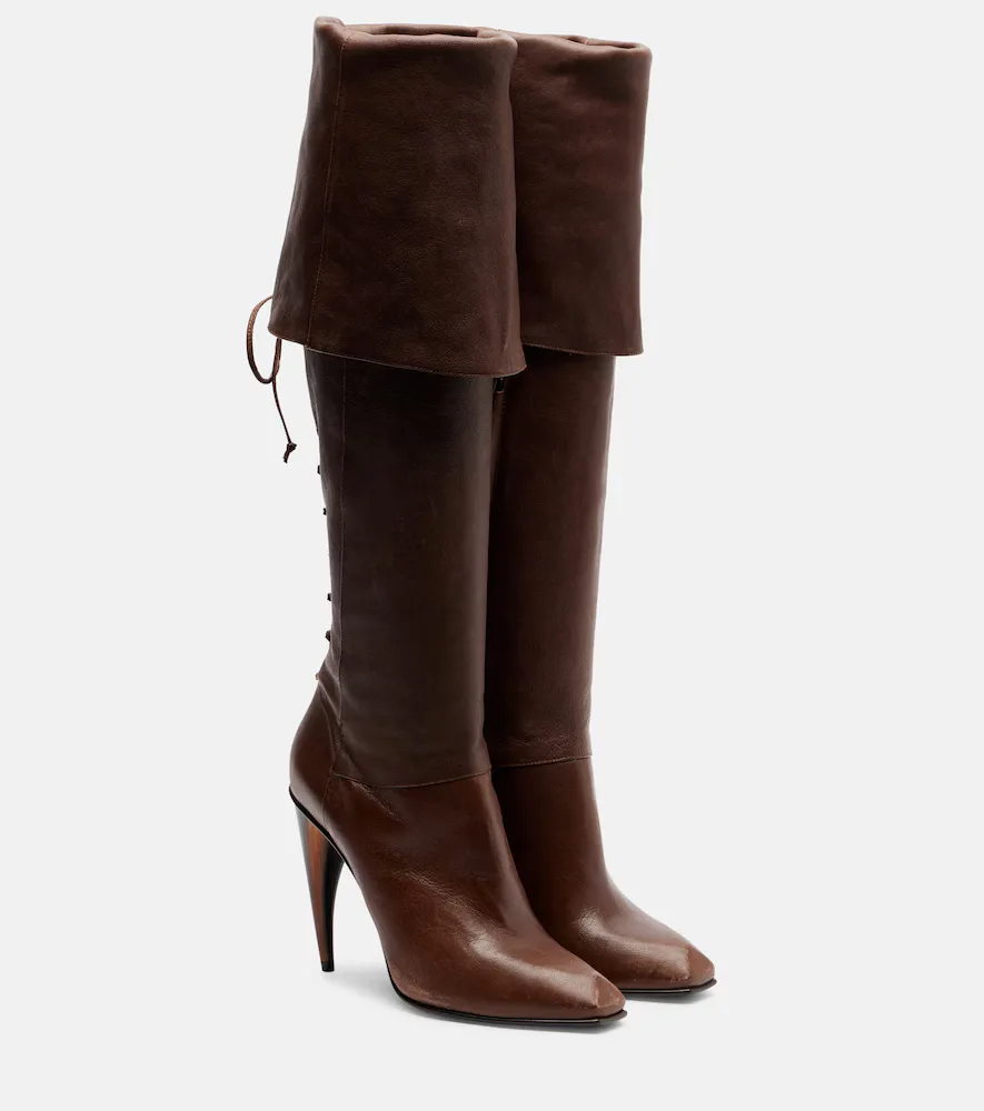 Horn Lace-Up Leather Knee-High Boots
