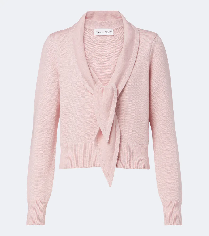 Tie-Neck Virgin Wool Cardigan by Oscar de la Renta
