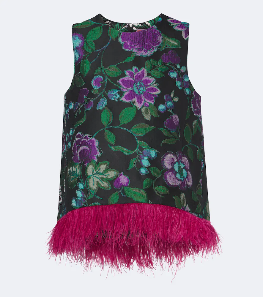 La Scala Feather-Trimmed Jacquard Top by La Doublej