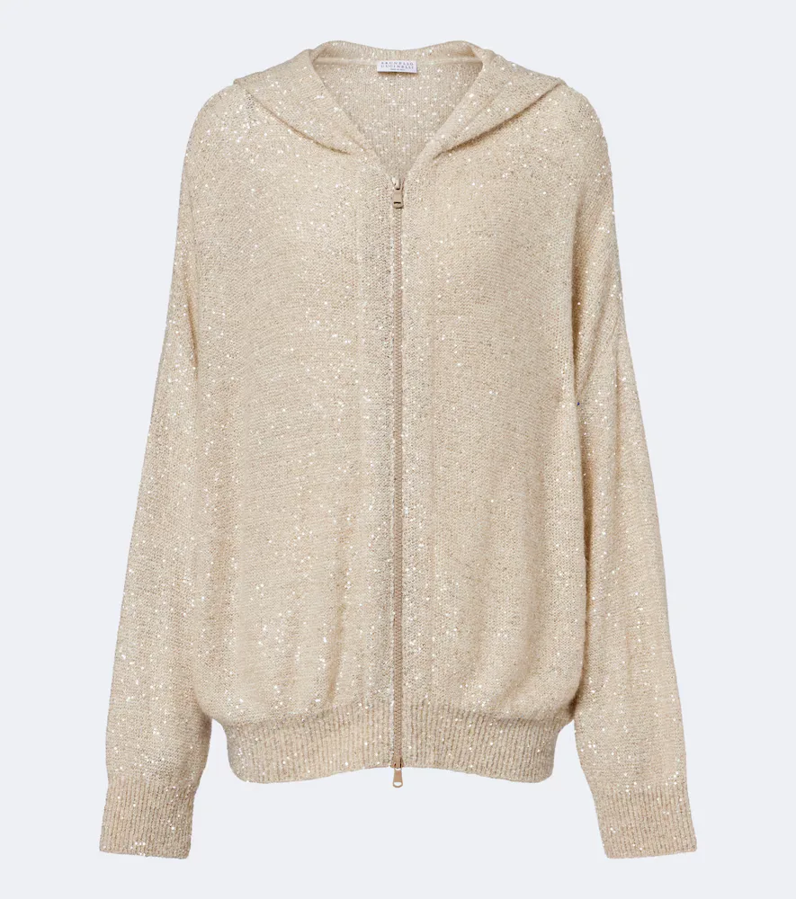 Knitted Sequined Zip-Up Hoodie by Brunello Cucinelli