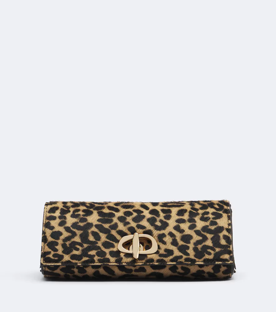 Tanzania Leopard-Print Calf Hair Clutch by Amanu