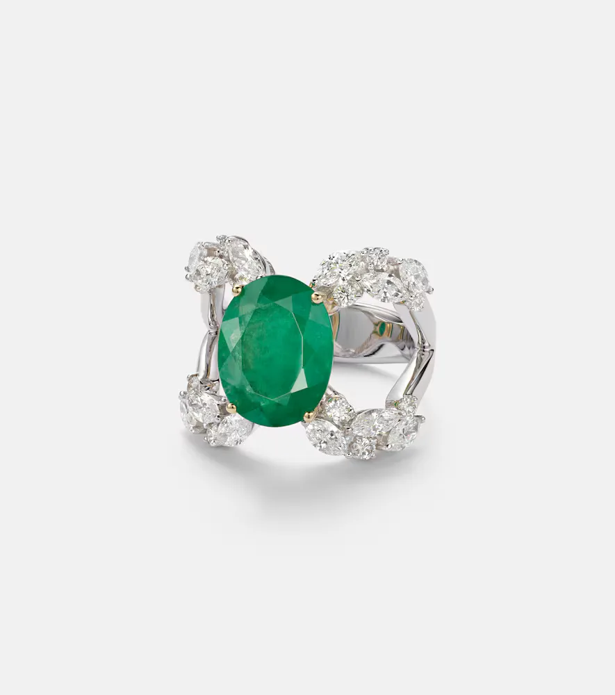 Reign Supreme 18kt White and Yellow Gold Ring with Emerald and Diamonds by Yeprem