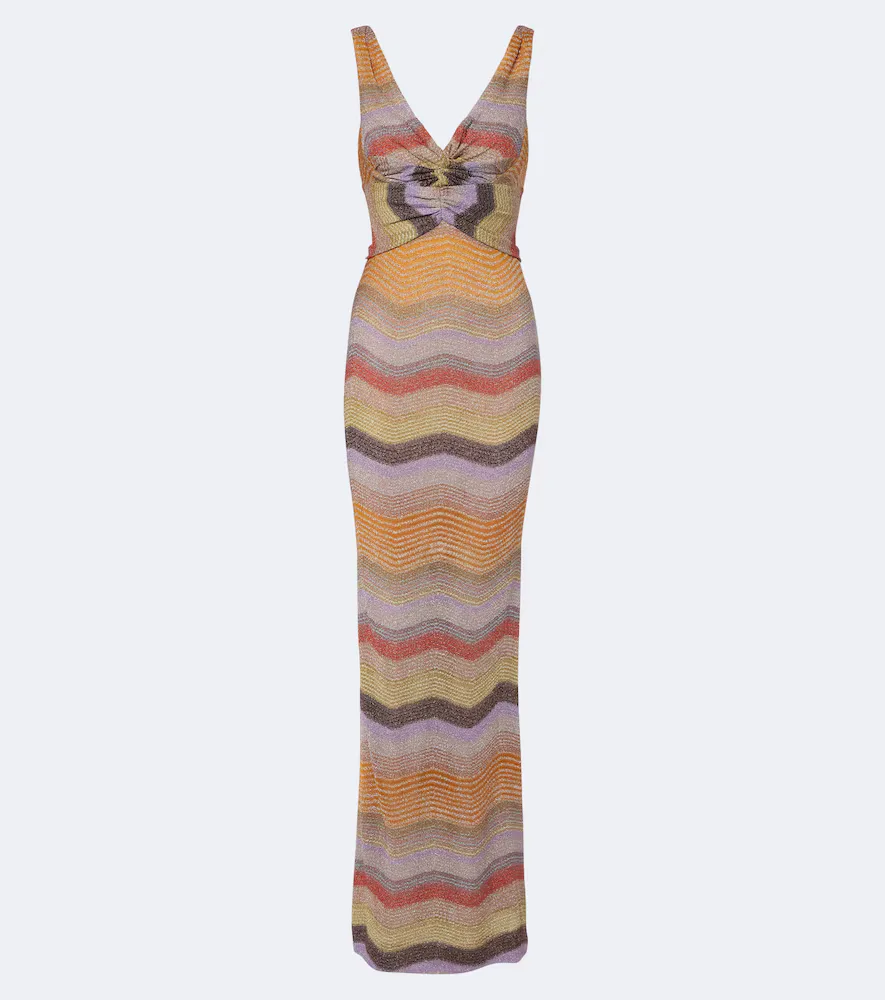 Wave Gathered Open-Back Lam Gown by Missoni