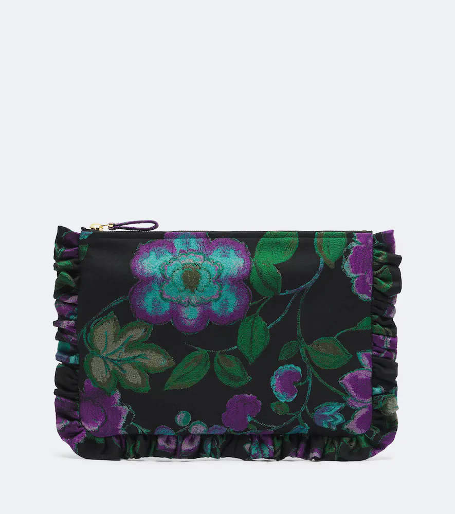 Floral Ruffled Jacquard Pouch by La Doublej