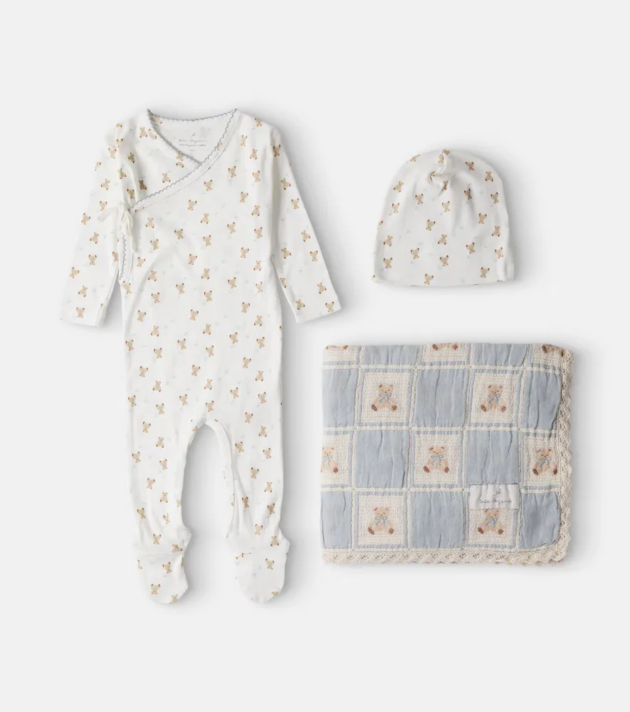 Baby Teddy Onesie, Beanie, and Blanket Set by bebe