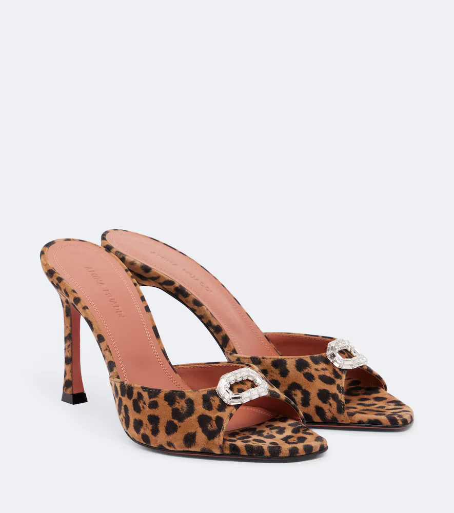 Mini Camelia Leopard-Print Leather Mules by Amina Muaddi