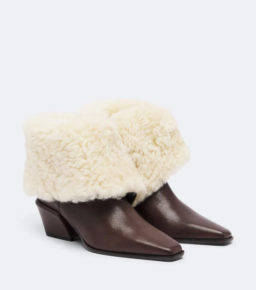Bettina Leather and Shearling Ankle Boots by Paris Texas