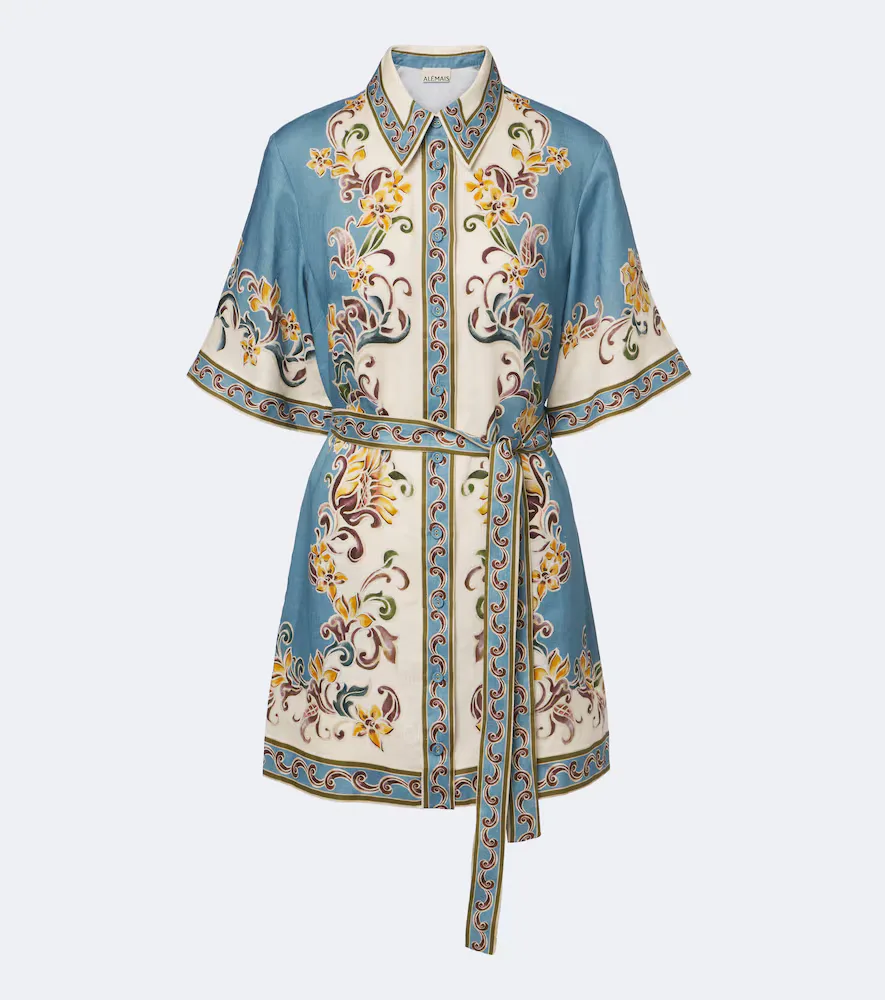 Joan Belted Printed Linen Shirt Dress by Alemais