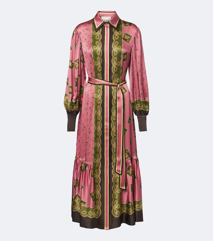 Lacey Belted Printed Silk Satin Shirt Dress by Alemais