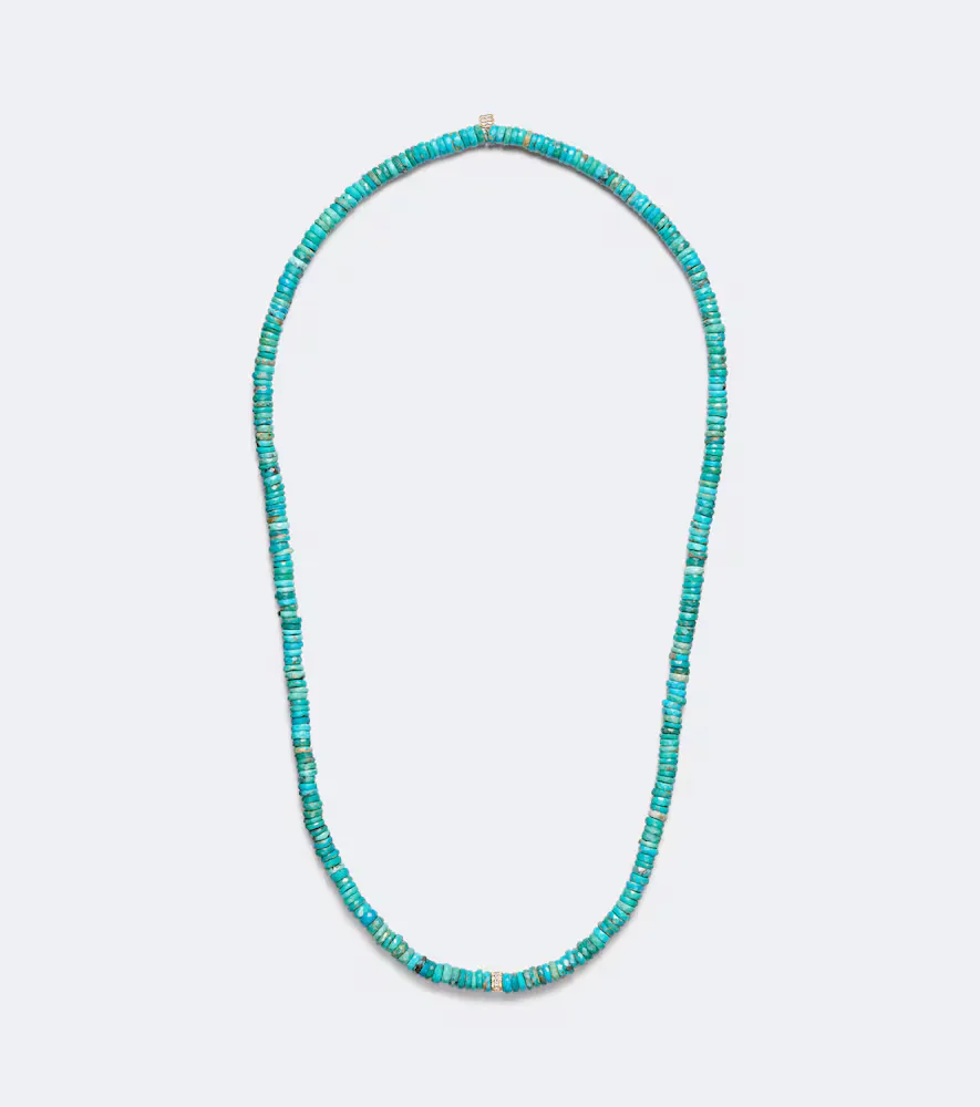 14kt Gold Beaded Necklace with Turquoise and Diamonds by Sydney Evan