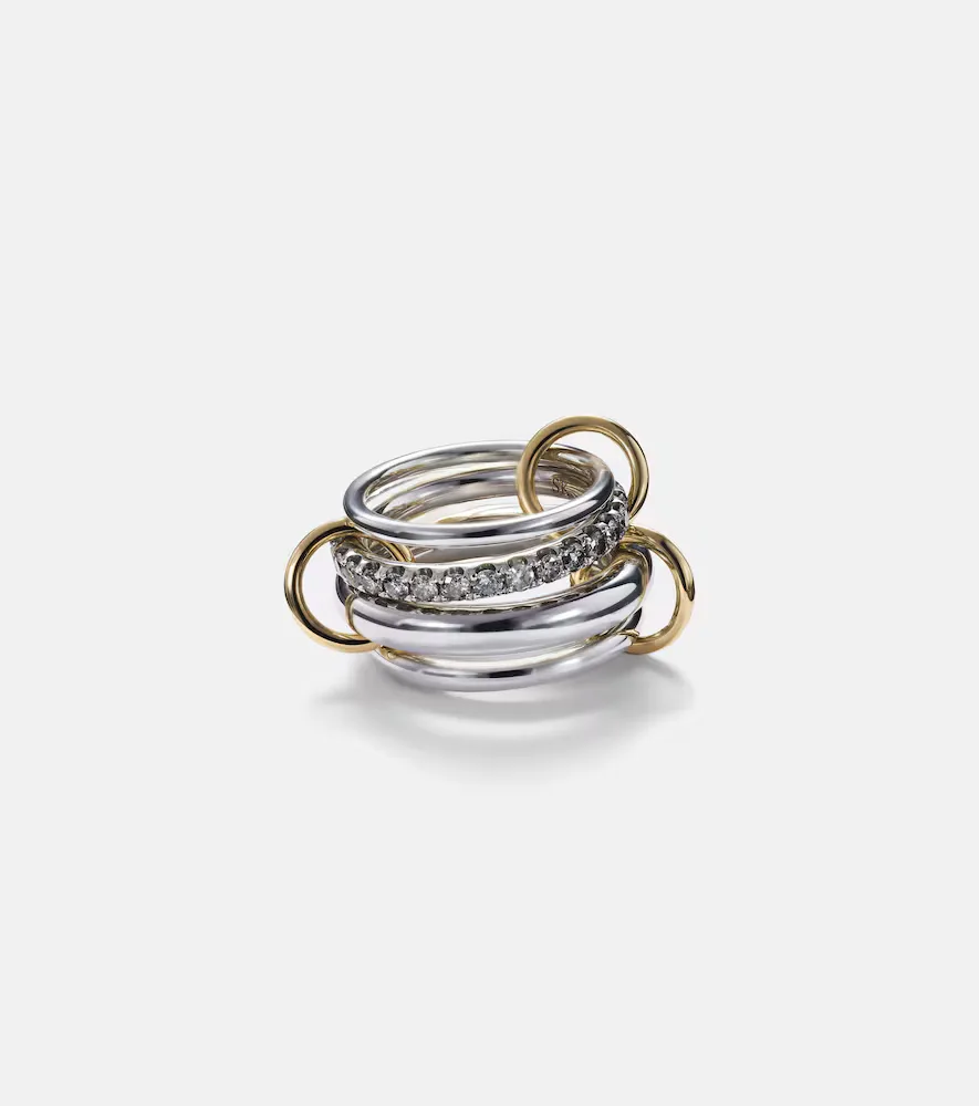 Janssen SG Gris Sterling Silver Ring with Diamonds and Yellow and Rose Gold Connectors