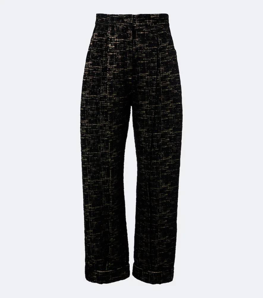 Pleated Boucl Lurex Barrel-Leg Pants by La Doublej