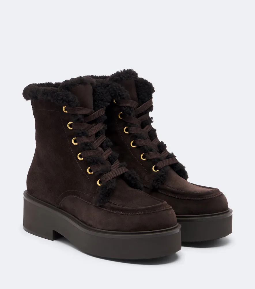 Shearling-Lined Suede Lace-Up Boots