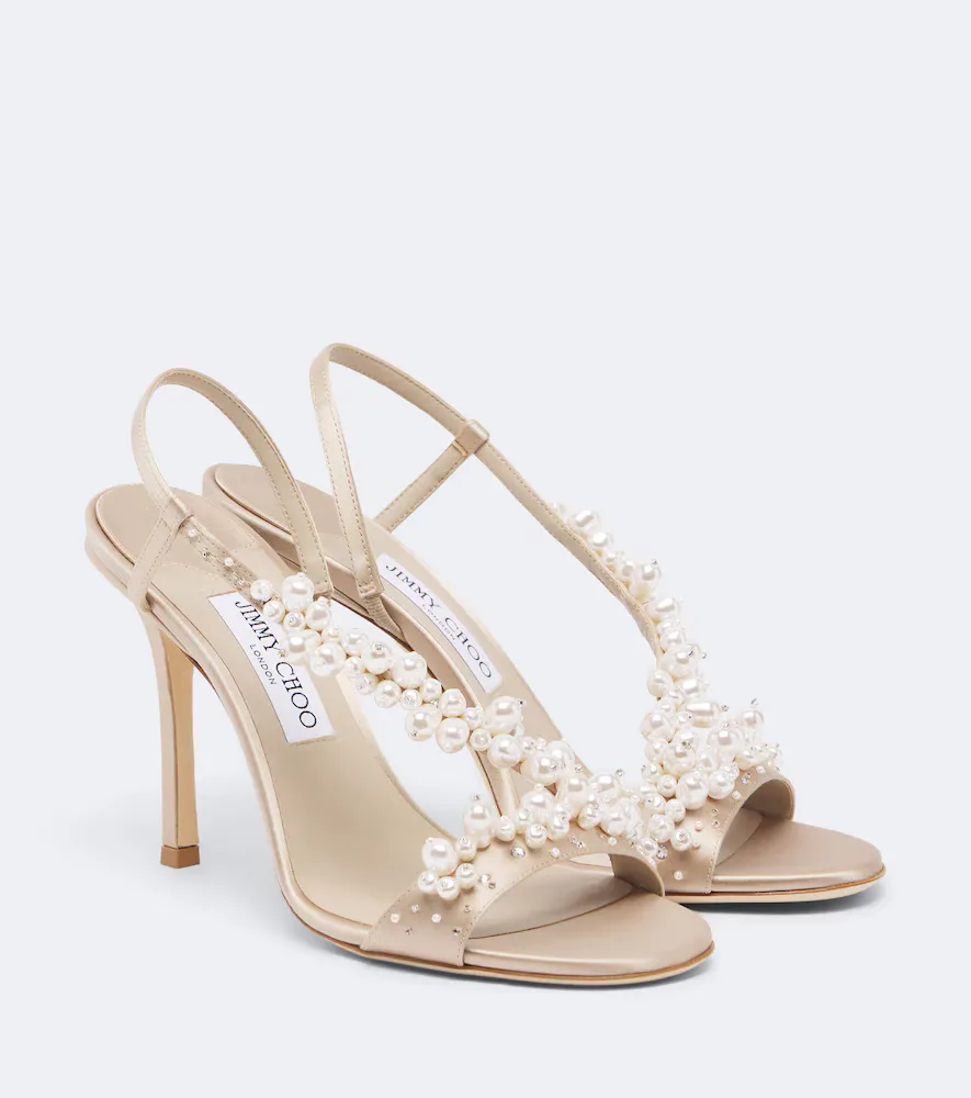 Irina Embellished Satin Slingback Sandals by Jimmy Choo